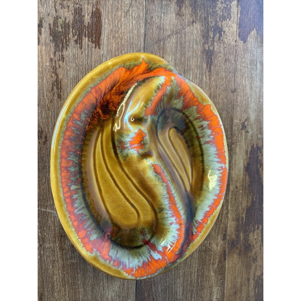 Vtg Deforest California Pottery Orange Red MCM Retro Yin/Yang #203